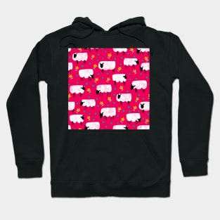 Sheep at work on pink – seamless pattern Hoodie